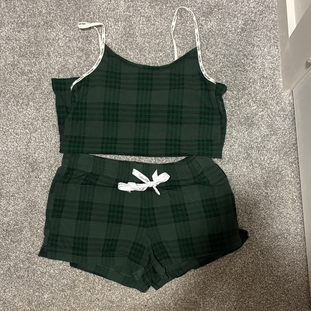 Calvin Klein Green Plaid Pajama Set